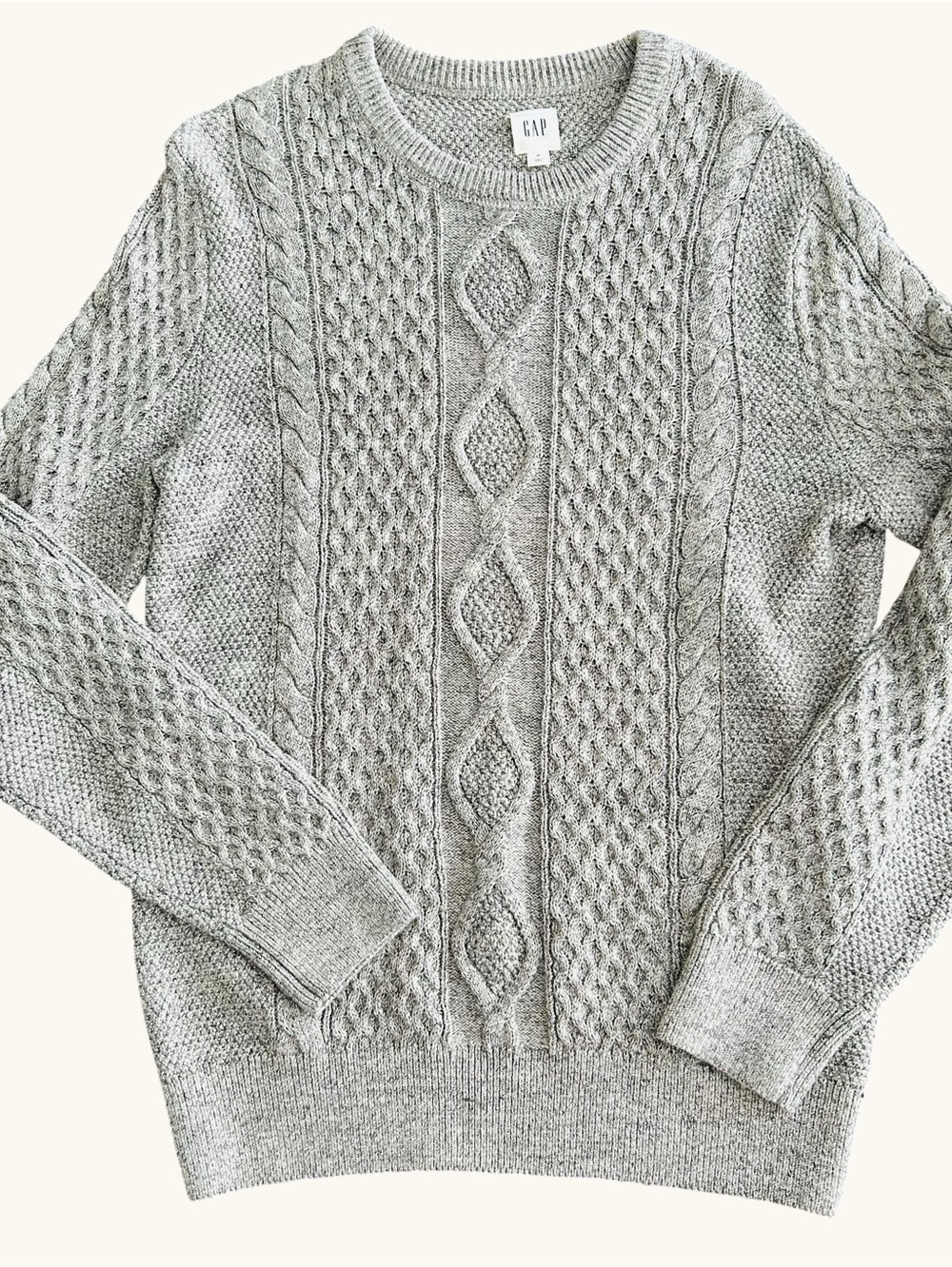 Gap cotton blend cable knit fisherman's sweater gray sz M